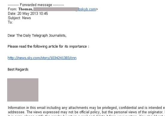 Phishing email sent to Telegraph journalists