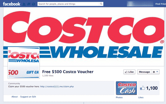 Fake Costco Facebook page