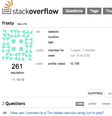 Stackoverflow profile for Frosty