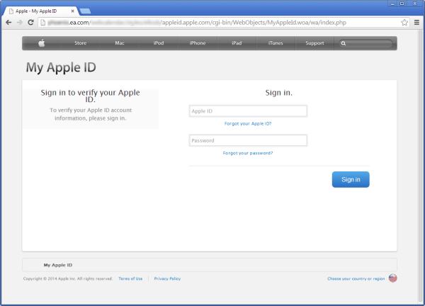 Fake Apple ID login screen