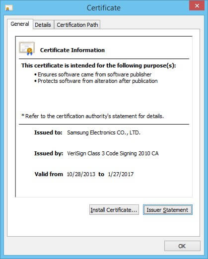 Samsung certificate