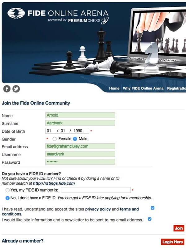 Register for FIDE account