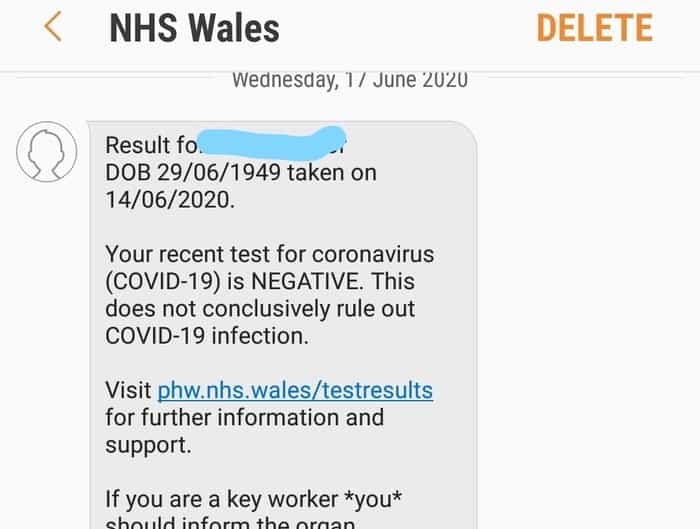 Nhs tracing text message